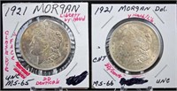 Two High Grade 1921 P Morgan Dollars with Errors