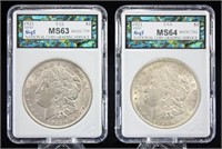 2 Morgan Dollars 1921 P MS 64 & D MS 63 w/ Errors
