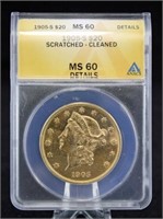 1905 S $20 Gold Coin ANACS MS 60 Details