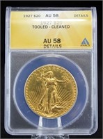1927 Saint Gaudens $20 Gold Coin ANACS AU 58