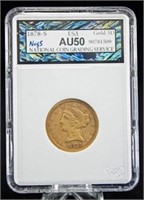 1878 S $5 Gold Liberty Head Coin NCGS AU 50