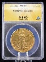 1908 Saint Gaudens $20 Gold Coin ANACS MS 60