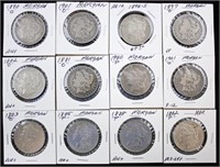 12 Morgan Dollars 1881 - 1901 Various Mint Marks