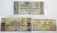 Three Georgia Notes 1858 - 1864 w/ Rare Dog Note