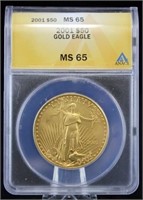 2001 Gold Eagle $50 Coin 1 Troy Oz.  ANACS MS 65