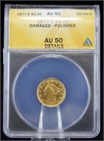 1877 S Quarter Eagle Gold ANACS AU 50 Details