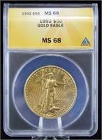 1992 $50 Gold Eagle ANACS Graded MS 68
