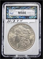 1900 O Morgan Silver Dollar with Errors NCGS MS66