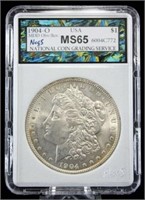 1904 O Morgan Silver Dollar with Errors NCGS MS 65
