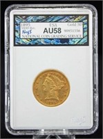 1895 P $5 Gold Liberty Head NCGS AU 58 w/ Error