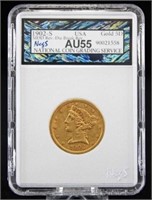 1902 S $5 Gold Liberty Head NCGS AU 55 w/ Errors