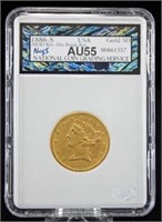 1886 S $5 Gold Liberty Head NCGS AU 55 w/ Errors