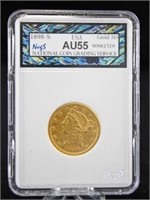 1898 S $5 Dollar Gold Liberty Head Coin NCGS AU 55