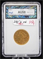 1887 S $5 Dollar Gold Liberty Head Coin NCGS AU 58
