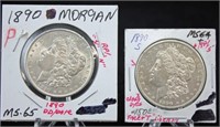 2 Morgan Silver Dollars w/ Errors 1890 S & 1890 P