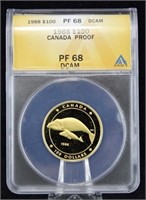 Canada 1988 Gold 1/4 Oz $100 Bowhead Whale PF 68
