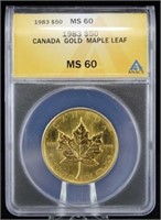 1983 Canada $50 Gold Maple Leaf, ANACS MS 60