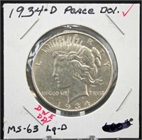 1934 D Peace Silver Dollar Error Coin