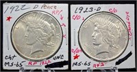 Two 1922 D Peace Dollar Error Coins
