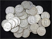 2 Rolls (40) Benjamin Franklin Silver Half Dollars