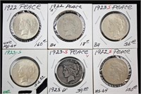 6 Peace Silver Dollars P & S Mint Marks 1922 - 23