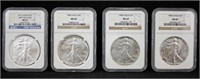 4 American Silver Eagles NGC MS 69 w/ 1st Release