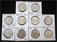 10 Peace Silver Dollars P & D Mint Marks 1922 - 25