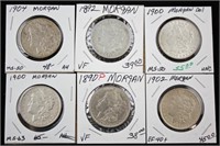 Six Morgan "P" Silver Dollars 1890 - 1904