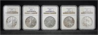 5  American Silver Eagles 1986 & 1995 NGC MS 69
