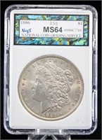 1886 P Morgan Silver Dollar NCGS MS 64