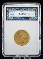 1881 S $5 Gold Liberty Head Coin NCGS AU 58