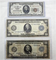 U.S. 1914 $20 Note, 1929 $20 Note & 1913 $10 Note