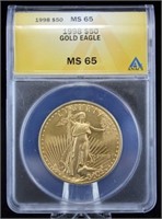 1998 Gold Eagle $50 Coin 1 Troy Oz.  ANACS MS 65