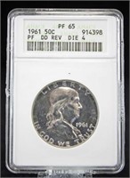1961 P Franklin Silver Half Dollar ANACS Proof 65
