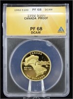 1992 Canada Gold 1/4 Oz  $100 PF 68 DCAM Coin