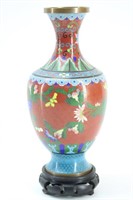 Cloisonne Chinese Vase with Wood Stand