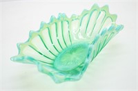 Beautiful Blue Green Opalescent Flared Oval Bowl