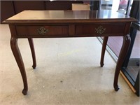 Desk, Queen Anne, 2 drawer, brass bail handles