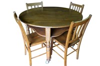 Antique Oak Game Table & 4 Chairs