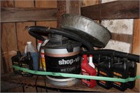 Shop Vac and Shelf of Oil, Antifreeze & windshield