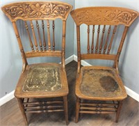 VINTAGE LEATHER SEAT HAND CARVED CHAIRS