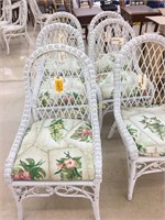6 Wicker chairs, floral seat, white finish