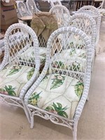 6 Wicker Chairs, floral seat, white finish