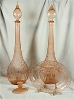 Collection Pink Depression Glass & Art Glass Vases