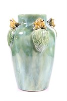 Majolica Pottery Frog & Leaves Vase