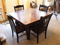 Solid Wood Dining Table w/ Carved Legs & 4-Chairs