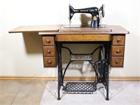 SINGER Treadle Sewing Machine & 6-Drawer Cabinet
