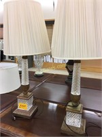 Pair Lamps, tall, crystal