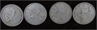 CAD .25c 1947 Dot, 49, 62, 60 Coins 80% Silver
