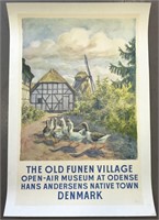 c.1950's Old Funen Village Denmark Travel Poster